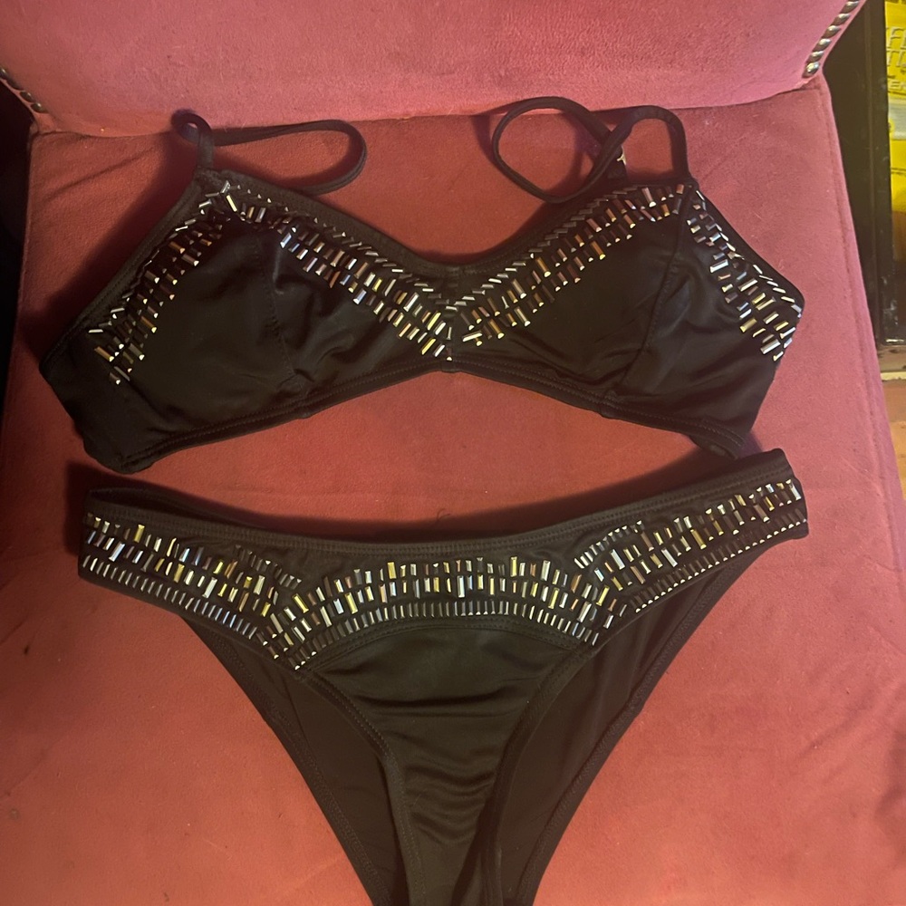 True Religion Black Embellished Bikini